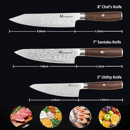 Kitchen Knife Set,High Carbon Stainless Steel Chef Knife Set,Sharp Forged Blade Professional Kitchen Knives Set with Ergonomic Handle, 3PCS Knives Set for kitchen with Gift Box