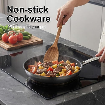 Large Wooden Spoons for Cooking Utensil Set Big Mixing Serving Slotted Spoons Acacia Wood Cooking Spoon Set Non Toxic Spatula for Kitchen Bamboo Kitchen Utensils Long Handle Stirring Spoon Spatulas