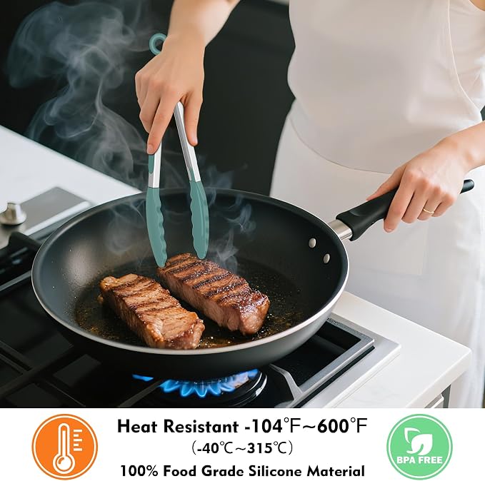 Hotec Silicone Kitchen Tongs for Cooking 9-Inch, Set of 3, Neutral | Serving Tongs with Silicone Tips, heat resistance 600°F, Durable Spring Locking Mechanism