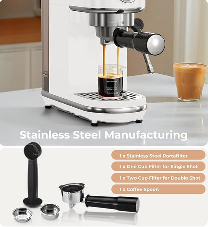 Atatix 20 Bar Espresso Machine with Milk Frother, Professional Compact Espresso Maker, Stainless Steel Coffee Machine with Precise Temp Control & 44oz Removable Water Tank for Latte, Cappuccino, White