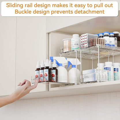 Yieach 4 Set Bathroom Organizers and Storage,2 Tier Clear Under Sink Organizer and Medicine Cabinet Organizer for Kitchen,Pantry Storage,Pull Out Drawers for Skincare,Pill Bottle,Spice Organization