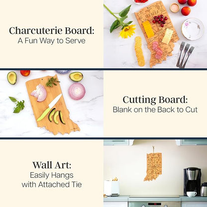 Totally Bamboo Destination Indiana Shaped Cutting Board – Bamboo Charcuterie and Serving Board with Hang Tie for Wall Display