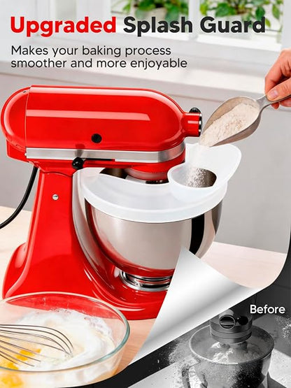 Silicone Kitchen Aid Splash Guard for Stand Mixer & Tilt Head Mixer, 4.5-5QT Mixing Bowl Pouring Shield & Flour Funnel, Kitchen Aid Accessories and Attachments - (Transparent)