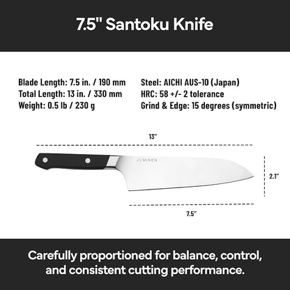 Misen Japanese Santoku Chef Knife - 7.5 Inch High Carbon Stainless Steel - Classic Japanese Knife Design for Cutting, Slicing, and Chopping - Razor Sharp Japanese Style Kitchen Knife, Black