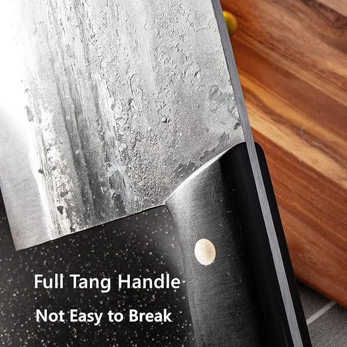 Freelander Serbian Chef Knife, Heavy Duty Handmade Forged Meat Cleaver for Meat Cutting, Full Tang High-Carbon Clad Steel Butcher Knife, Non-Slip Handle and Leather Sheath