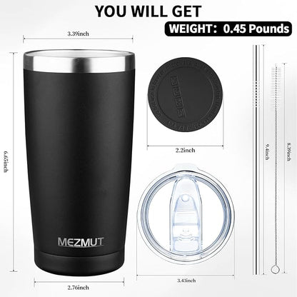 MEZMUT 20oz Tumbler Coffee Travel Mug with Lid and Straw, 4 Pack Stainless Steel Double Wall Vacuum Spill Proof Insulated Tumbler, Hot or Iced Coffee Cups for Drinks (4Pcs, Black)