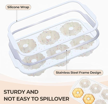 FUNBAKY 3 Inch Mini Fluted Tube Cake Pans for Baking with Metal Reinforced Frame, 2Pcs Silicone 6-Cavity Mini Flan Molds, Nonstick Baking Mold for Cupcake, Brownie, Donuts, Cornbread, Jello