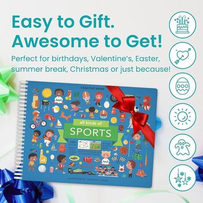 All Kinds of Sports 500+ Kids Sticker Book by Cupkin Fun Toddler Travel Activity Coloring and Sticker Book, Road Trip Essentials, 12 Coloring Pages 12 Scenes for Ages 2–8 Years
