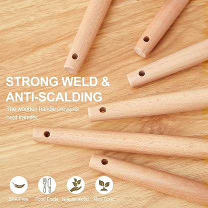 Kitchen Utensils Set - 34 PCS Non-Stick Silicone Cooking Utensils Set Spatula Set with Holder, Wooden Handle Spoon,Brush,Whisk Kitchen Gadgets Tools Set for Nonstick Cookware (Khaki-34P)