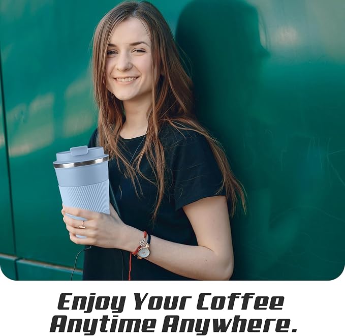SPLMIFA Vacuum-Insulated Stainless Steel Travel Coffee Mug, Leak-Proof Reusable Coffee Cup with Lid - Keep Hot & Cold Drinks for Hours, Durable Insulated Tumbler for Men & Women(3rd-Light Blue, 12OZ)