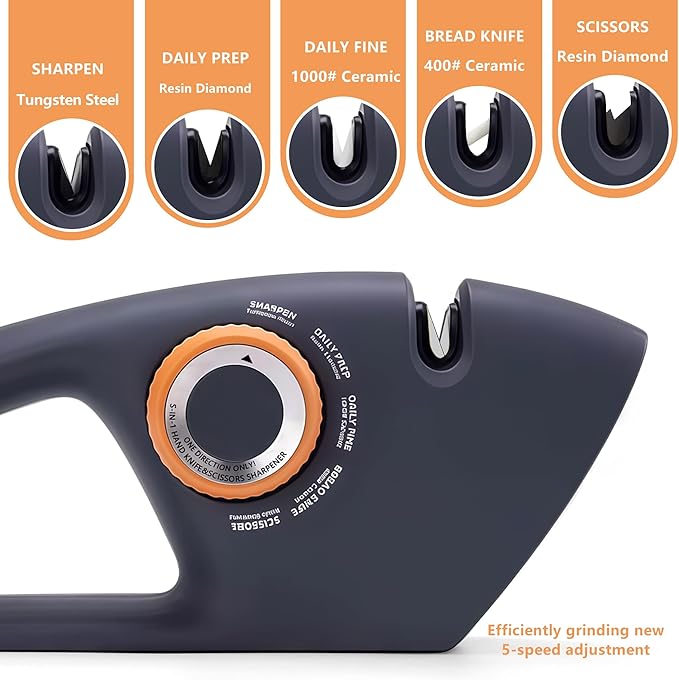 5 in 1 Versatile Manual Knife Sharpener, 5 Stages Knife Sharpeners Professional Chef's Kitchen Knife Accessories, Kitchen Blade & Scissors Sharpening Tool, Easy to Use, for Kitchen Knife