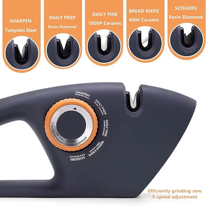5 in 1 Versatile Manual Knife Sharpener, 5 Stages Knife Sharpeners Professional Chef's Kitchen Knife Accessories, Kitchen Blade & Scissors Sharpening Tool, Easy to Use, for Kitchen Knife
