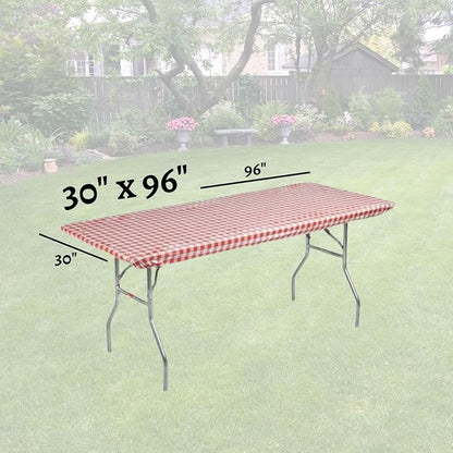 Kwik-Covers 8' Rectangle Plastic Table Covers 30" x 96", Bundle of 5 (Red Gingham)