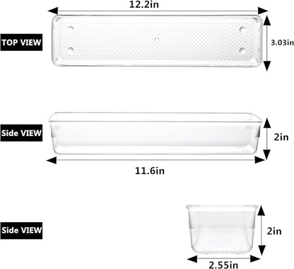 6 Set Clear Plastic Junk Drawer Organizer Vanity Curlery Utensil Makeups Organizer for Kitchen 12'' X 3''