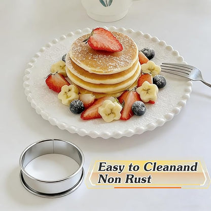 RICHSC-PAN Crumpet Rings, 10Pack English Muffin Ring, Outer diameter 4 Inch+3.2Inch Food-Grade Stainless Steel Tart Rings. More Convenient to Take the Food of The Bakery Ring Mold.