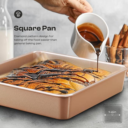 Baking Pans Set 8-Piece Bakeware Sets, Baking Sets for Cooking Nonstick Oven Pan Set, Baking Sheet Set, Cookie Sheets for Baking, Muffin Pan, Cookie Sheets (Ceramic Coated Gold)