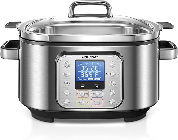 HOUSNAT Slow Cooker, 10 in 1 Programmable Slow Cooker 6QT 304 Stainless Steel Inner Pot, Multi-Cooker with Rice, Yogurt, Sauté, Steam, Delay Start & Adjustable Temp – for Large Families & Entertaining