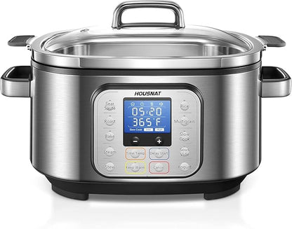 HOUSNAT Slow Cooker, 10 in 1 Programmable Slow Cooker 6QT 304 Stainless Steel Inner Pot, Multi-Cooker with Rice, Yogurt, Sauté, Steam, Delay Start & Adjustable Temp – for Large Families & Entertaining