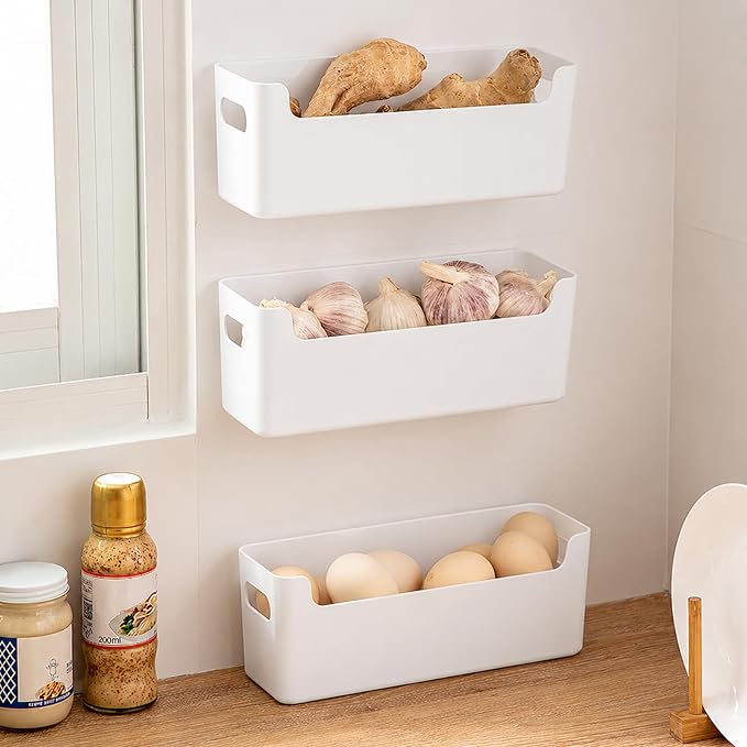 3 Pcs Kitchen Cabinet Door Organizer, Adhesive Mount Inside Cabinet Door Storage, Under Sink Storage Shelf for Kitchen,Bathroom,Office (White)