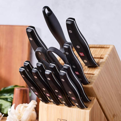 ZWILLING Twin Signature 15-Piece Razor-Sharp German Knife Block Set, Made in Company-Owned German Factory with Special Formula Steel perfected for almost 300 Years, Dishwasher Safe