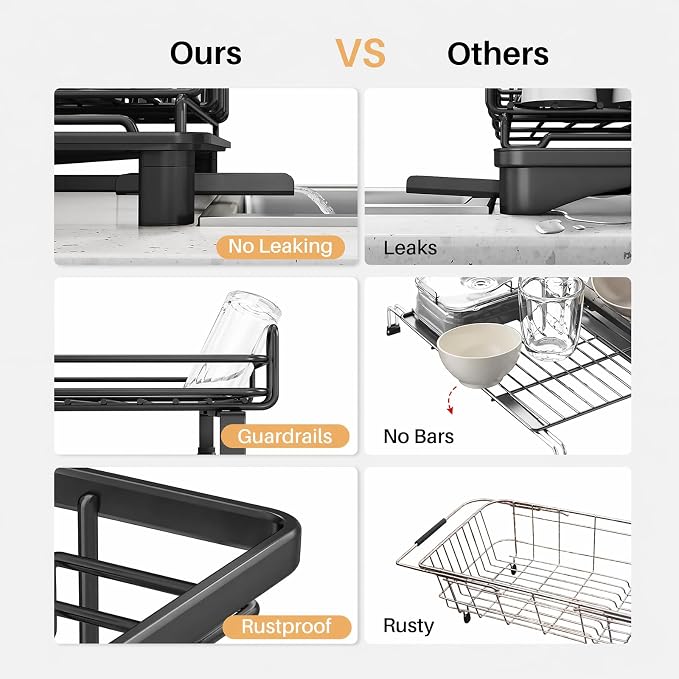 Over The Sink Large 2 Tier Dish Drying Rack Expandable,Dish Drainers for Kitchen Counter,Rustproof Utensils
