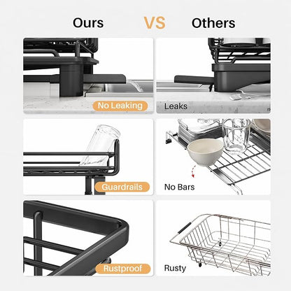 Over The Sink Large 2 Tier Dish Drying Rack Expandable,Dish Drainers for Kitchen Counter,Rustproof Utensils
