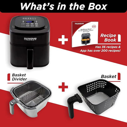 Nuwave 6-quart Brio Healthy Digital Air Fryer with One-Touch Digital Controls, 6 Preset Menu Functions & Removable Divider Insert (Renewed)