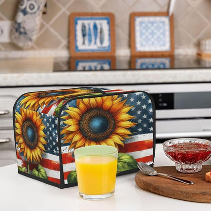 Toaster Cover 2 Slice Wide Slot Sunflower USA FlagBread Toaster Oven Dustproof Cover Small Appliance Kitchen Covers Dust and Fingerprint Protection for Women Gift 2 Slice