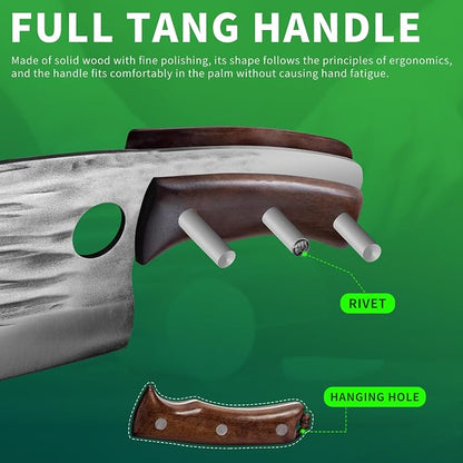 FULLHI 17pcs Butcher Chef Knife Set with Sheath High Carbon Steel Cleaver Kitchen Knife Whole Tang Vegetable Cleaver for Home BBQ Camping with Knife Bag
