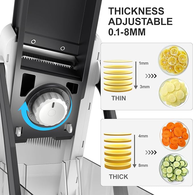 4th Gen Safe Mandoline Slicer For Kitchen, AdjustableThickness 0.1-8 mm Professional Vegetable Slicer For Food, Fruit Slices, Potato Chips, Fast Meal Prep (Only Slice)