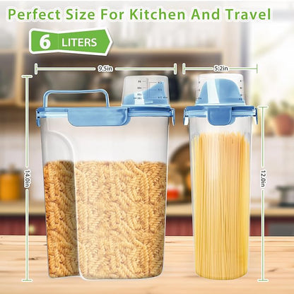 Viretec Rice Storage Container, 5 to 10lb Dry Food Airtight Dispenser, Pet Dog Cat Food Canister, BPA Free Clear Plastic Kitchen and Pantry Bin for Oatmeal, Cereal, Pasta, Flour Pack of 2 Blue