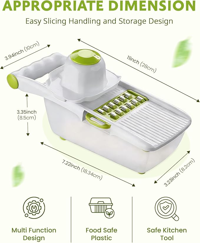 Mandoline Slicer for Kitchen, Adjustable Mandoline Food Slicer, Vegetable Slicer, Potato, Onion, Cucumber, Veggie Slicer, Multifunctional Vegetable Chopper with Container, Essential Kitchen Gadgets