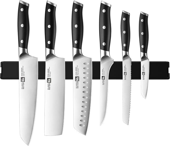 Klaus Meyer 7 Pieces Knife Set With Magnetic Knife Holder – German High Carbon Stainless Steel Full-Tang Kitchen Knife Sets, Rust-Resistant, Ultra Sharp