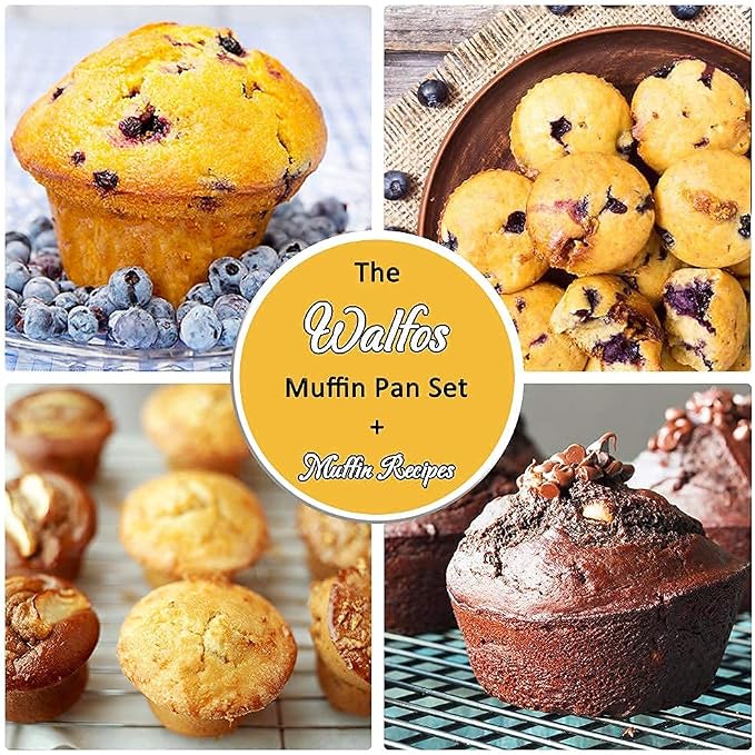 Walfos Silicone Muffin Pan - Set of 3, Including 24 Mini, 12 Regular & 6 Jumbo Muffin Pans, Easy Pop Out, BPA Free, Dishwasher Safe