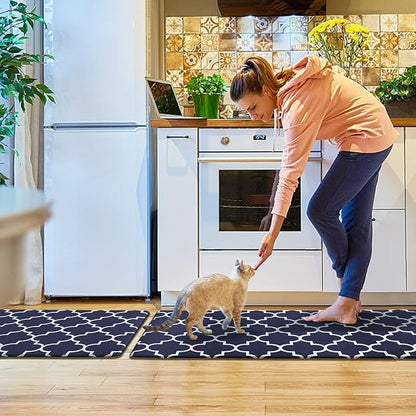 KMAT Kitchen Mat [2 PCS] Cushioned Anti-Fatigue Area Rug Sets, Waterproof Non-Slip Kitchen Mats and Rugs Heavy Duty PVC Ergonomic Comfort Foam Rug for Kitchen, Floor Home, Office, Sink,Blue