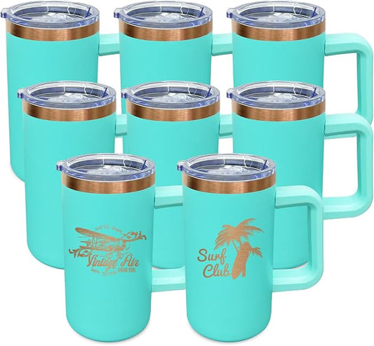 20 oz Insulated Coffee Mug with Lid, Stainless Steel Coffee Tumbler Bulk, Double Wall Vacuum Travel Mug with Handle, Leakproof Powder Coated Coffee Cups for Hot and Cold Drinks (Mint Green,8 pack)