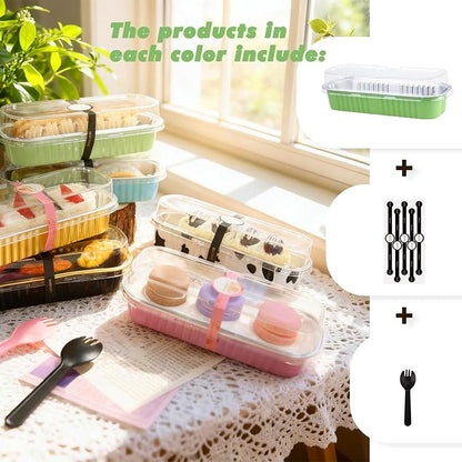 24 Pack Mini Loaf Pans, 7.5oz Mini Cake Pan & Mini Cupcake Pan Set – Disposable Aluminum Baking Pans with Lids, Spoons & Stickers, Premium Sturdy Gift Set for Cakes, Cupcakes, Desserts & Party Treats