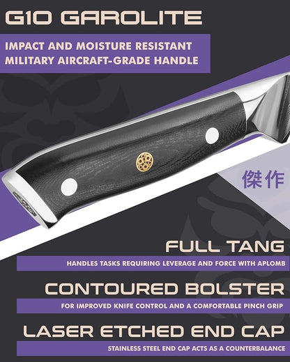 KESSAKU Fillet Knife - 7 inch - Damascus Dynasty Series - Flexible - Razor Sharp - Forged Japanese AUS-10V HC Stainless Steel - Boning, Trimming, Skinning - G10 Garolite Handle with Blade Guard