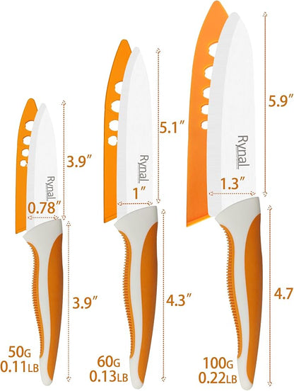 Ceramic Knife Set - 6" 5" 4" Sharp Ceramic Chef's Kitchen Knives with Blade Cover & Soft-Grip Handle
