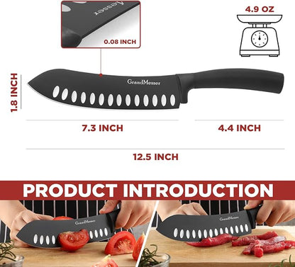 Butcher Breaking Knife, 7 inch Bullnose Knife, Black Titanium Nitride Coated, High Carbon German Stainless Steel, Ergonomic Non-slip Handle, with Gift Box