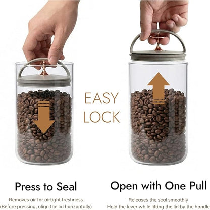 carrotez 6.3 Cup Vacuum Sealed Coffee Bean Container, Ecozen Plastic Airtight Food Storage Canister with Easy-Release Lever, Durable Space-Saving Design for Kitchen Countertop – 50.7 fl oz (1.5L)