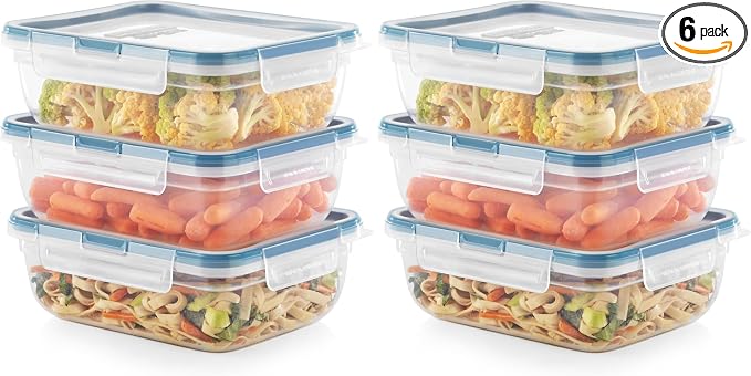 Snapware Food Storage Containers, Plastic, 8.5-Cup, Rectangular | Leakproof & Airtight | BPA-Free | Microwave & Dishwasher Safe | Pack of 6