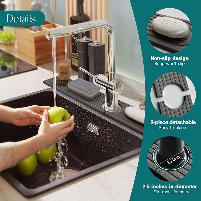eormoe Diatomite Stone Sink Candy - Instant Dry Stone Sink Tray around Faucet, Prevents Moisture Buildup - Faucet Splash Guard for Bathroom Counter (Dark Grey, 20" x 3.9")