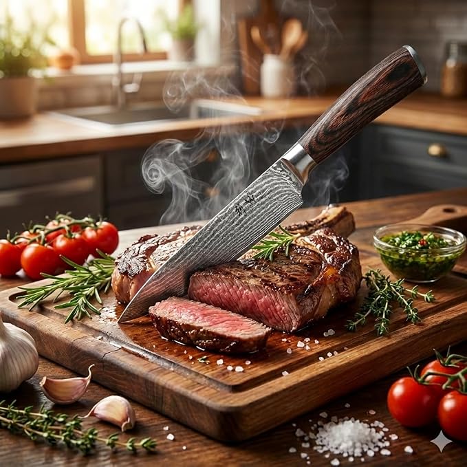 Wakoli EDIB 2-Piece Damascus Kitchen Knife Set – Santoku & Small Santoku with VG10 Core made of 67-Layer Damascus Steel Blades – Professional Chef Knives with Ergonomic Pakkawood Handles in Gift Box