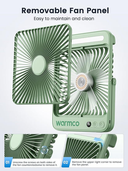 Warmco 20000mAh Battery Powered Fan, 8-Inch Ultra-Slim Portable Camping Fan with LED Lantern, Up to 48H Runtime Rechargeable Desk Fan for Bedroom, Outdoor, Tent, Travel, Cruise Ship Essentials
