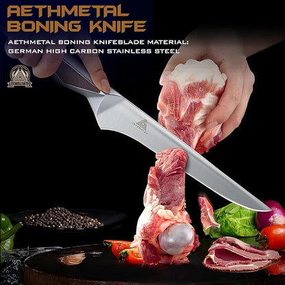 6.5 Inch Boning Knife, Full-Metal High-Carbon Stainless Steel Fillet & Meat Trimming Knife, Ergonomic Non-Slip Handle, Narrow Flexible Blade for Poultry, Beef, Fish