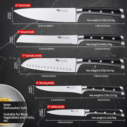 MAD SHARK Kitchen Knife Set 5 Piece,Chef Knife Set with Ergonomic Handle, Professional Ultra Sharp Kitchen Knives for High Carbon Stainless Steel Knives Set, Cooking Knives Sets with Gift Box