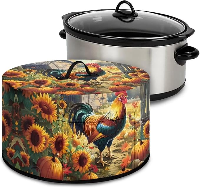 Sunflowers Rooster Slow Cooker Dust Cover Compatible with 6-8 qt Crock for Pot Pumpkins Small Kitchen Appliance Decor Dust Cover Autumn Patterns