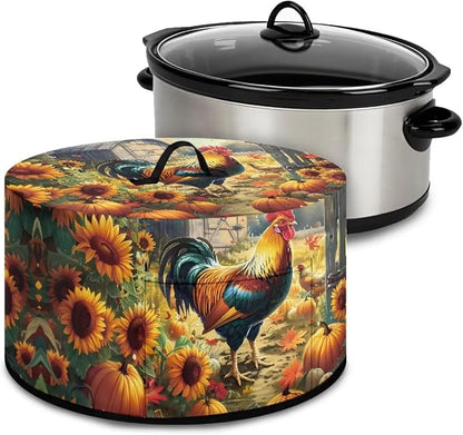 Sunflowers Rooster Slow Cooker Dust Cover Compatible with 6-8 qt Crock for Pot Pumpkins Small Kitchen Appliance Decor Dust Cover Autumn Patterns