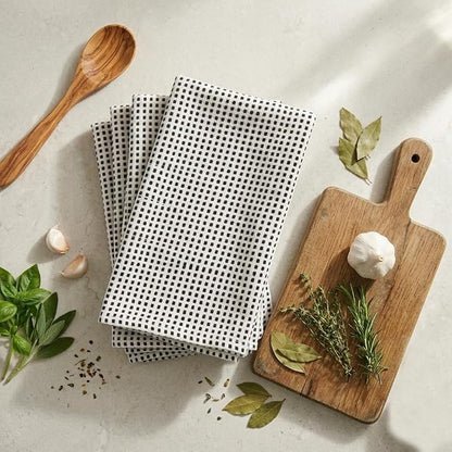Urban Villa Christmas Dot Check Kitchen Towels Set of 6 20X30 Inches 100% Cotton Highly Absorbent Kitchen Towels Premium Quality Ultra Soft Mitered Corners Towels Grey/White